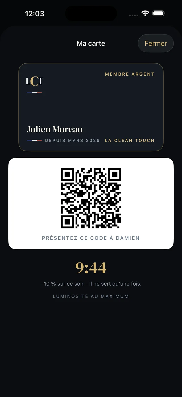 La carte de membre du Club Clean Touch