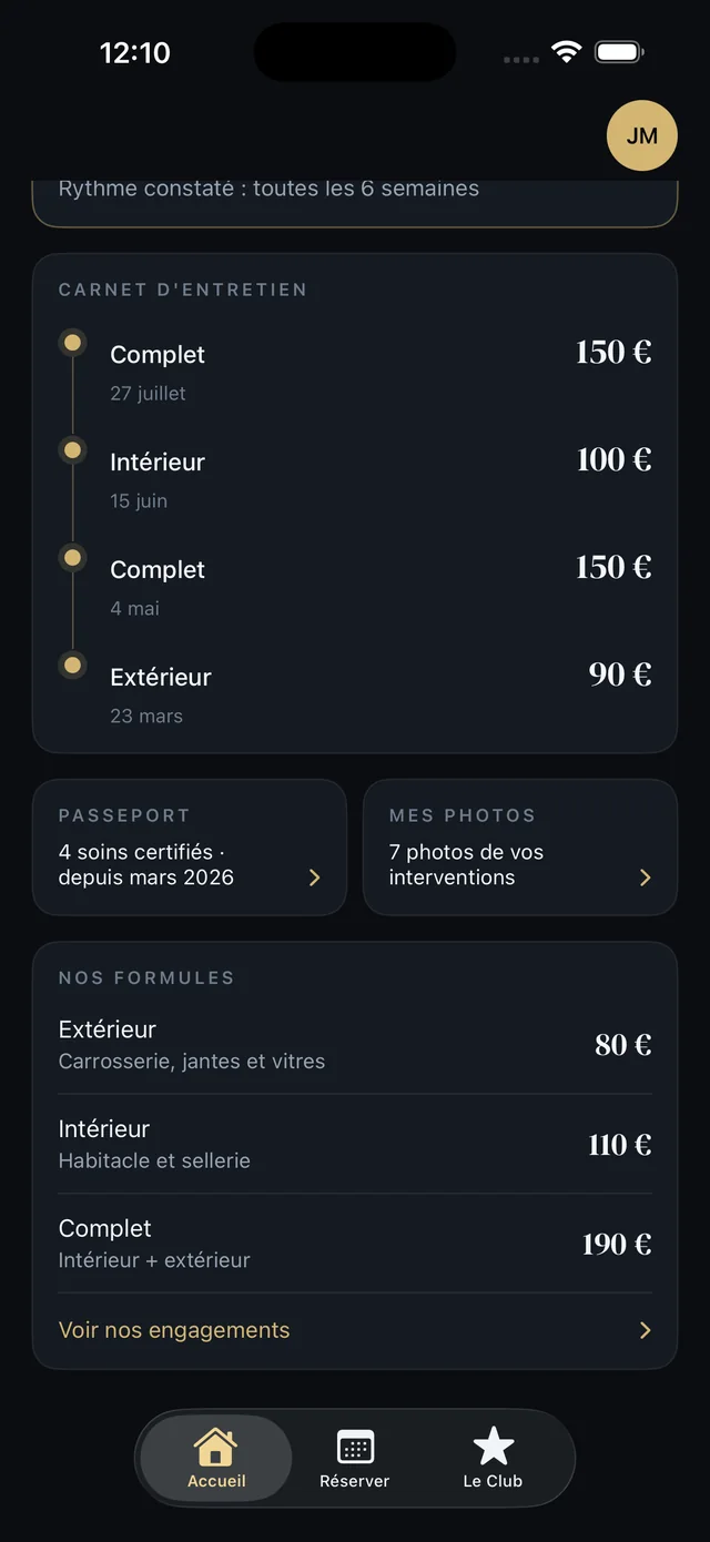 Le carnet d'entretien du véhicule dans l'application